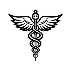 Fototapeta premium Caduceus Medical Symbol Icon, Minimalist Vector Emblem of Healing and Healthcare