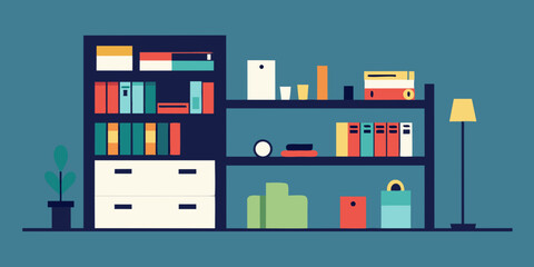 Fototapeta premium Organized Home Office Stylish Shelving and Storage Solutions for Productivity