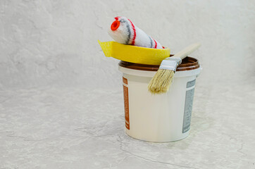 Painting Tools on Plastic Paint Bucket