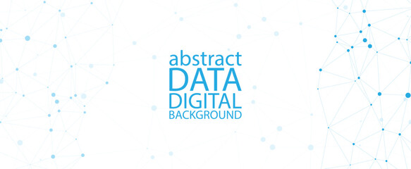 Abstract digital data background with blue connecting dots and lines on white backdrop