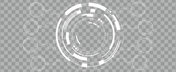 Futuristic HUD circles and infographic elements on transparent background, ideal for technology and data display