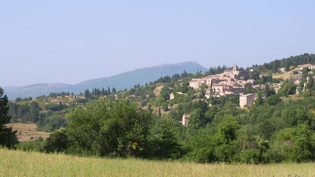 Aurel Village France Provence Stone Beautiful Wide on a Hill in the Day. Medieval Church of Saint Aur&egrave;le 12th Century Town.