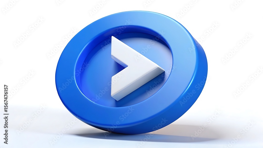 Fototapete a modern three dimensional blue circular button with a white play arrow icon centered within it isol