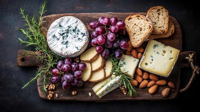 Cheese grapes and bread food board