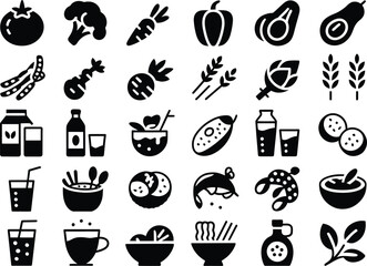 Collection of Black and White Food and Drink Icons