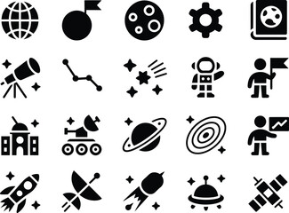 Set of Simple Black and White Flat Icons for Project Management and Workflow