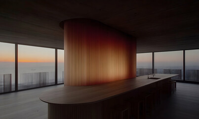 Modern minimalist kitchen interior design sunrise view