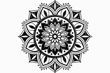 Black and white mandala with intricate floral pattern