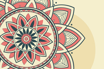 Coral and Teal Mandala Pattern on Cream Background
