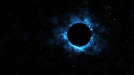 Fototapeta premium A black hole in space with a bright blue glow around it.