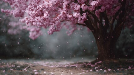 Blooming cherry blossom tree in a spring park