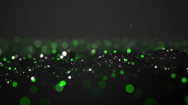 A digital art piece featuring a dark background with green and white circles.