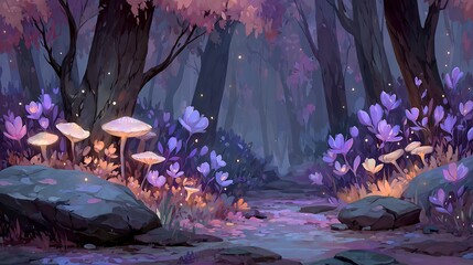Enchanted Forest Path: A Mystical Night in the Woods