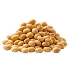 Pile of raw dried soybeans, healthy protein ingredient Isolated on transparent background

