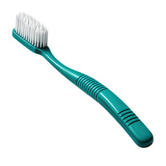 Teal toothbrush with white bristles, oral hygiene Isolated on transparent background

