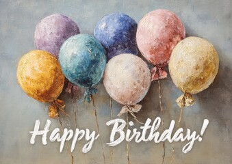 Colorful Textured "Happy Birthday!" Balloons with Oil Painting Style - Ideal for Artistic Celebrations, Greeting Cards, Invitations, and Party Decor Backgrounds