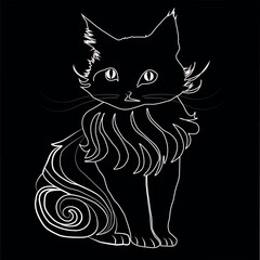 Elegant white line art cat illustration