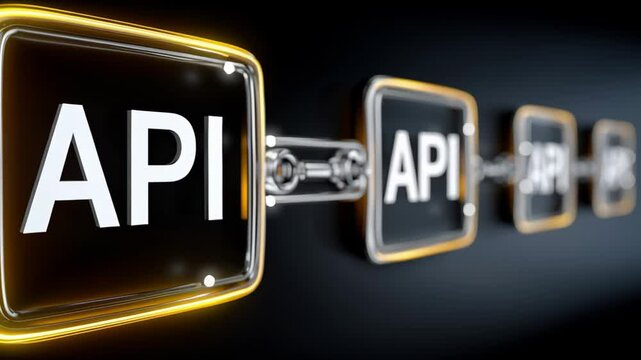 Row of four icons with the word API in the center. The icons are connected by a chain
