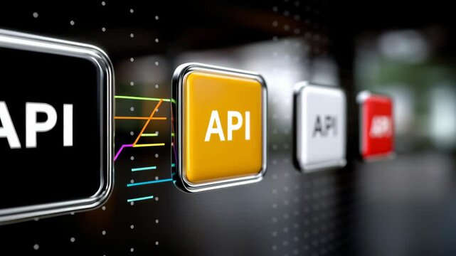 Black and yellow sign with the word API on it. The sign is surrounded by other signs