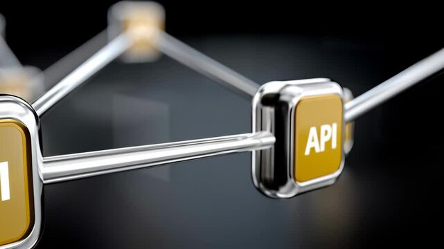 Close up of a series of buttons with the word API on them. The buttons are connected to each other in a chain