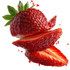 strawbeery slices floating isolated on transparent background