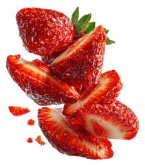 strawbeery slices floating isolated on transparent background