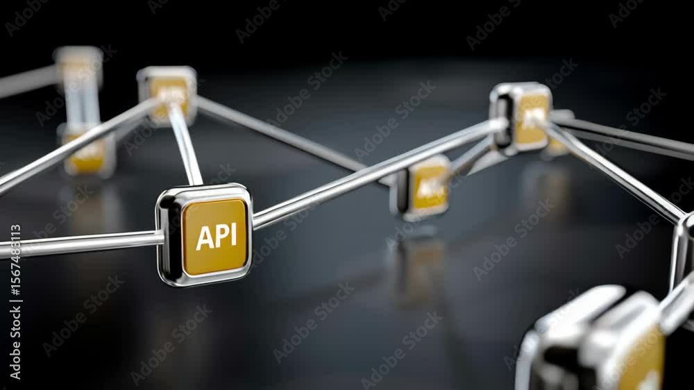 Poster series of buttons are connected to each other, with one button labeled api. the buttons are arranged