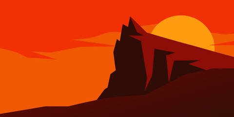 A lone man and woman stand silhouetted against a vast desert sky, gazing at a breathtaking monument valley sunset over sandstone mountains