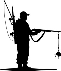 fishing and hunting vector illustration, silhouette, vector, sport, illustration, people, golf, balance, fisherman, fishing, silhouettes, art, tightrope, rope, black, golfer, ski, men, skiing, winter,