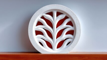 Minimalist White Paper-Cut Window Motif on Red Background