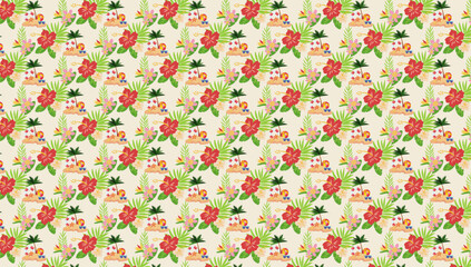 Seamless colorful floral pattern with vintage pink flowers, leaves, and blossoms for decoration, wallpaper, or textile design