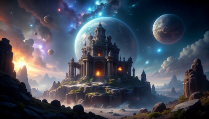 Ancient Ruins Floating in Outer Space