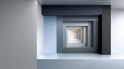 Nested Concentric Grayscale Squares in a 3D Rendered Abstract Composition