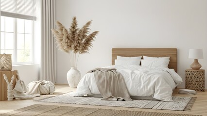 Scandinavian Boho Bedroom with Pampas Grass and Neutral Decor
