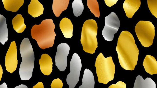 Gold and silver patterned background with a variety of different colored rocks. The rocks are scattered throughout the background and some are larger than others. Scene is one of warmth and coziness
