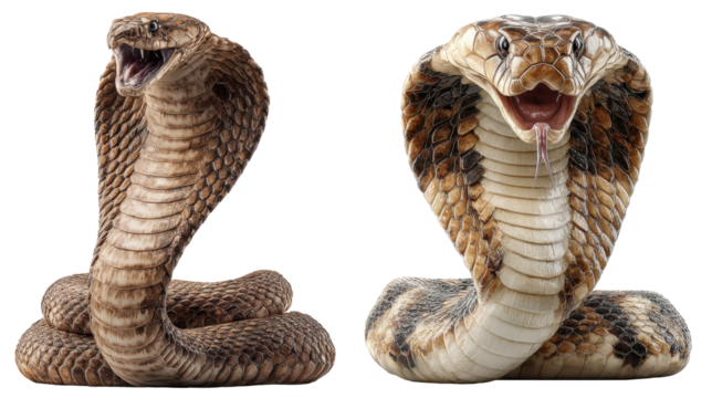 cobra snake with hood extended isolated on transparent background
