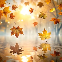 Obraz premium Autumn leaves reflect on the waters surface