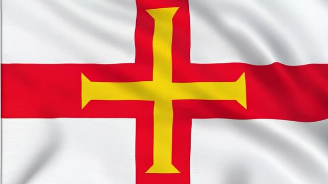 Flag of Guernsey Waving with Detailed Texture and Vibrant Colors