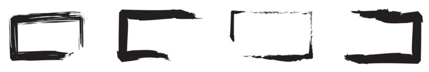 Vector black square grunge frame on a transparent background. A rectangular frame is drawn with brush strokes on white background. vector illustration