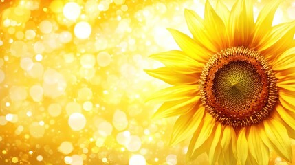 Fototapeta premium Radiant Sunflower Bloom on Golden Bokeh Background, Summer Joy