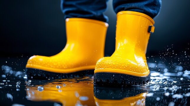 Water flooding into home person standing in rubber boots emergency situation flood damage indoors. Home inundation crisis a resident navigates interior deluge in protective footwear.