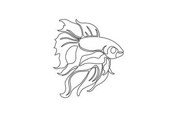 Continuous one line drawing of Tropical fish betta. Single line drawing illustration of Betta fish or cupang fish. Wall decor concept vector art. Doodle line illustration.