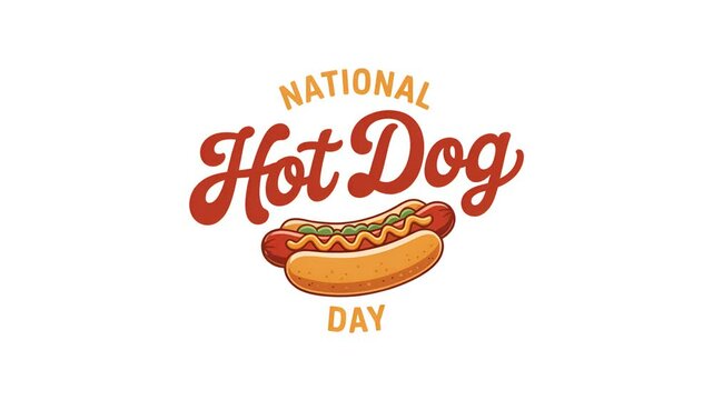 National Hot Dog Day : animated text on a white background. for food promotions and celebration intros. - Powered by Adobe