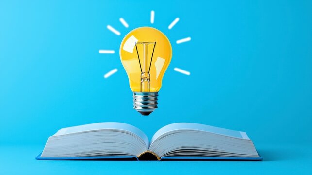 Light bulb with a book knowledge and ideas fueling growth flat design illustration. Illuminating intellect a conceptual image depicting learning advancement via innovative thinking