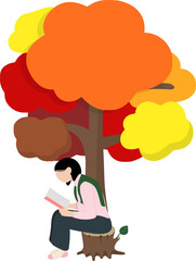 가을 공원에서 독서하는 여자