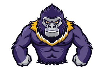 Powerful gorilla mascot stands with intense eyes and confident look, showing muscular body
