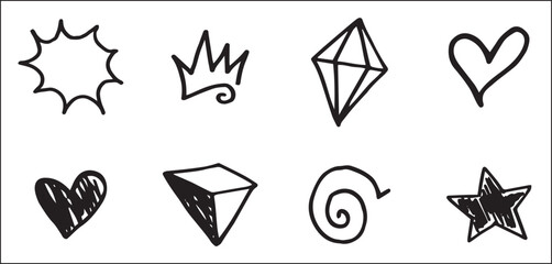 Sketch line arrow element, star, heart shape on chalkboard background. Hand drawn doodle sketch style circle, cloud speech bubble grunge element. vector illustration