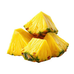 Fresh pineapple chunks close-up, tropical fruit healthy snack on transparent background

