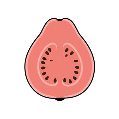 Fototapeta premium Sliced guava fruit with black seeds on a transparent background, vibrant pink colors, copy space 