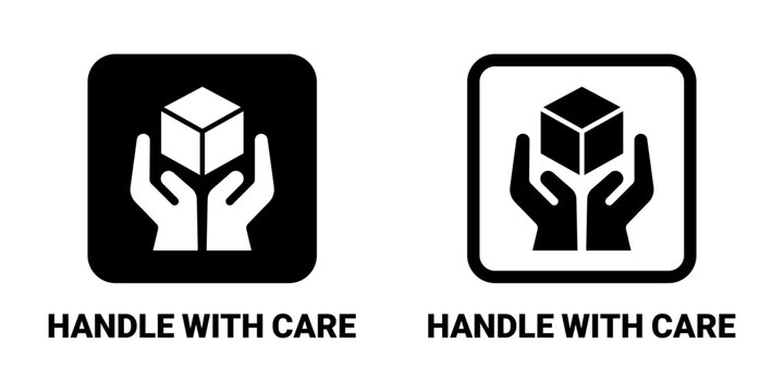 Cardboard packaging icon set vector. Hazard signs. Set recycle sign or package sign products. Packaging label, logo, badge, sticker, symbol, stamp, black, line, flat vector, isolated illustration.